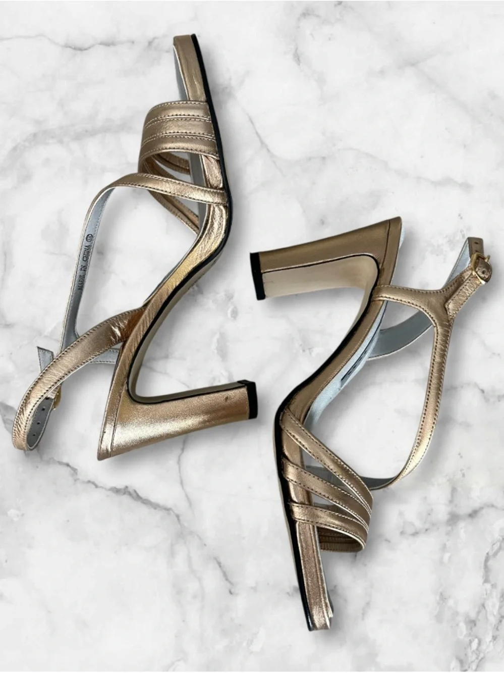Nina Gold Metallic Strappy Slingback Sandals Block Heel Vintage Y2K Size 6.5